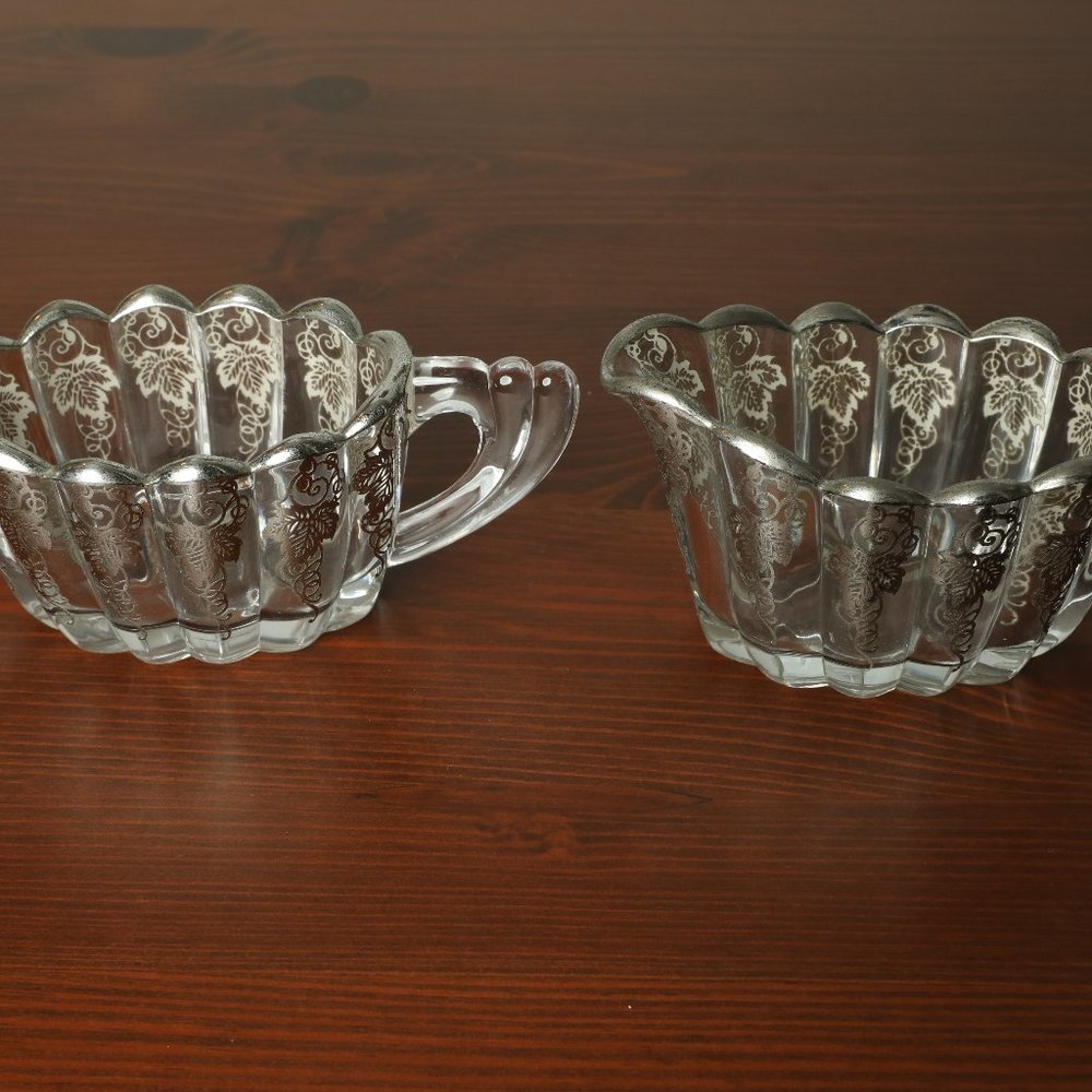 Heisey Glass Sugar & Creamer with Silver trim